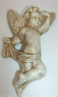 VTG CHALKWARE ANGEL CHERUB WALL PLAQUE  IVORY GOLD VICTORIAN MODERN HERITAGE
