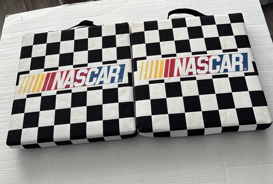 Vintage NASCAR Checker Flag Seat Cushion Set - 2 Bleacher Pads 14x14x2