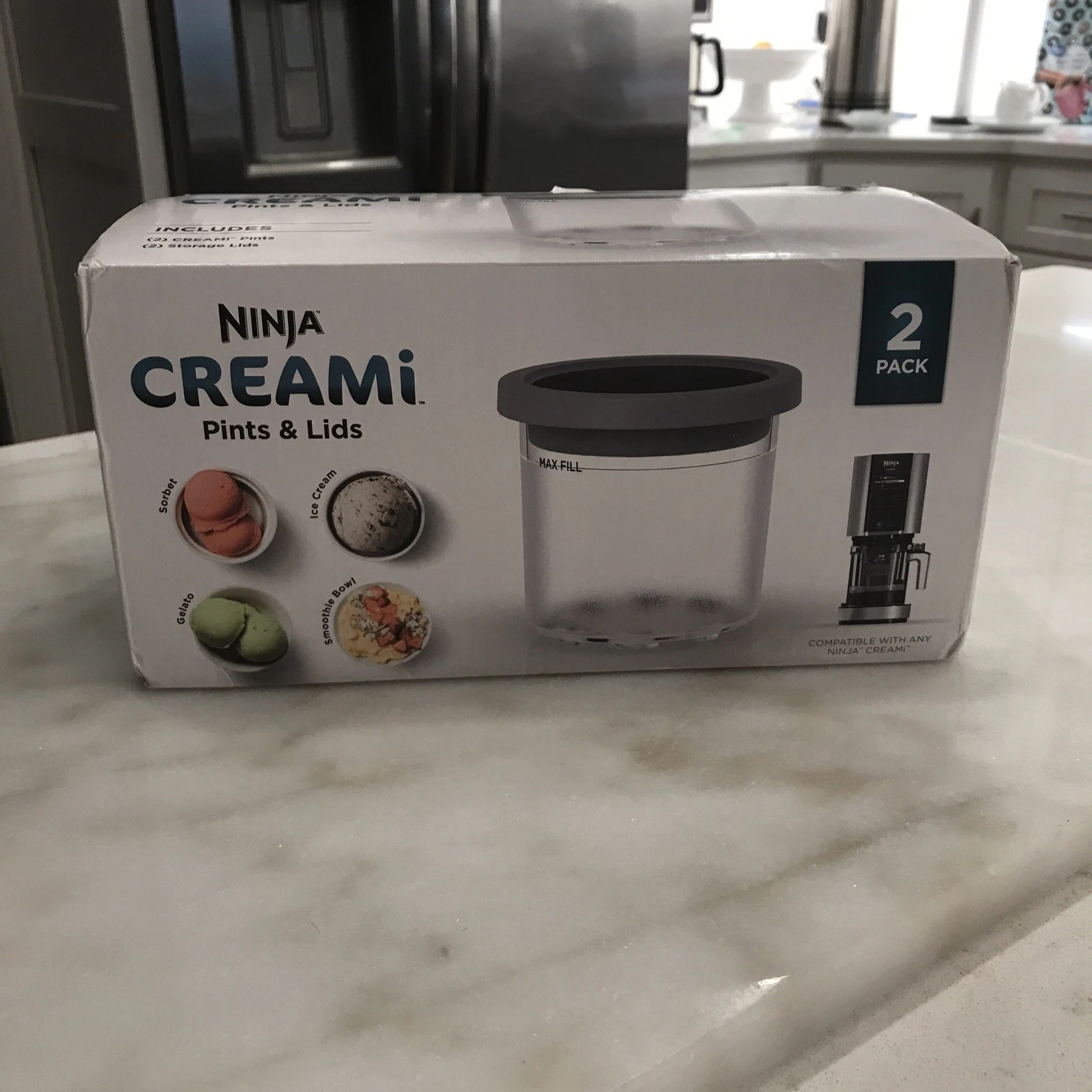 Ninja CREAMi Pints & Lids Set for NC300 Series Ice Cream Makers- 2 x 0.5 qt🍨🍦