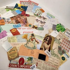 50 pc junk journal paper pack vintage paper ephemera lot checks receipts etc Q31