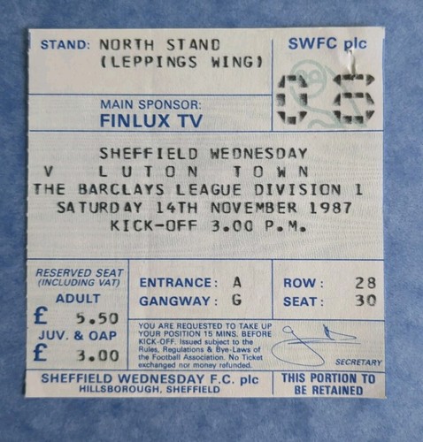 Sheffield Wednesday v Luton Town Nov 1987 Div One Football Programme & Ticket - Picture 3 of 4