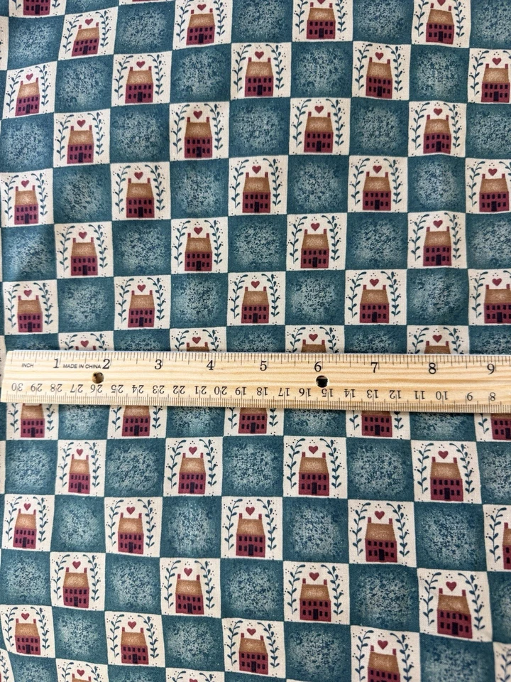 Tela de edredón vintage primitiva Daisy Kingdom "Dottie's House" verde 4 yardas Foto 2 de 3