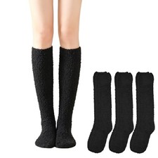 Womens Fuzzy Slipper Socks Knee High Soft Warm One Size Knee High 3 Pairs Black