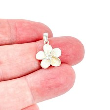 Plumeria Flower Pendant | Cubic Zirconia Accent | Sterling Silver 925