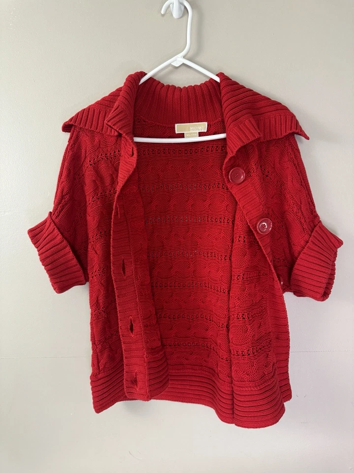 Cárdigan tejido con cable rojo botón grueso XL vintage Vibes Michael Kors Y2K para mujer Foto 3 de 4