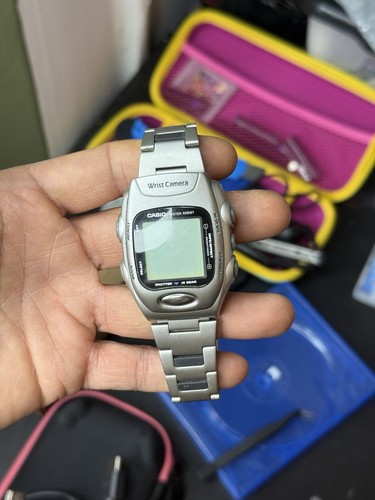 Vintage Casio WQV-1 Digital Armbandkamera Uhr - Edelstahl - Silber - Ersatzteile
