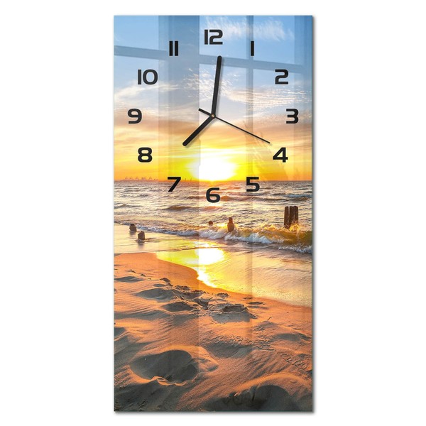 Glas-Wanduhr Aus Glas Glasuhr Sonnenuntergang Meer Schwarze Zeiger 30X60 Cm-image