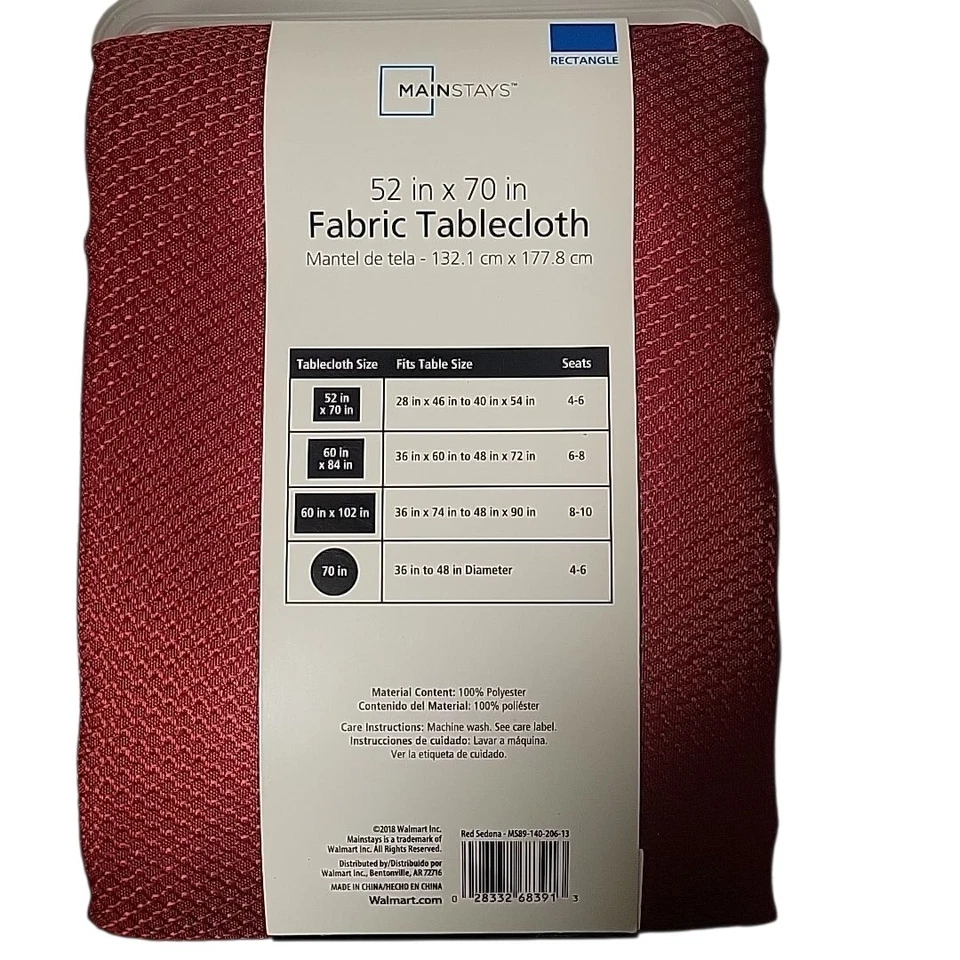 Mainstays  Holiday Christmas Fabric Tablecloth  52"W X 70"L  Red - Image 2 of 2