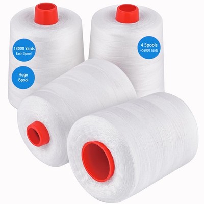 AOFITOA 13000 Yards Each White Sewing Thread, Serger Thread Cones 4 Pack, 40S...