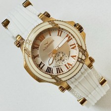 Reloj AquaSwiss Bolt L para mujer oro rosa bisel de diamantes silicona blanca 36LD001002