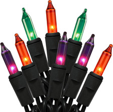 Multi Color Halloween String Lights, Dark Purple, Green, Orange Bulbs - 100 Coun
