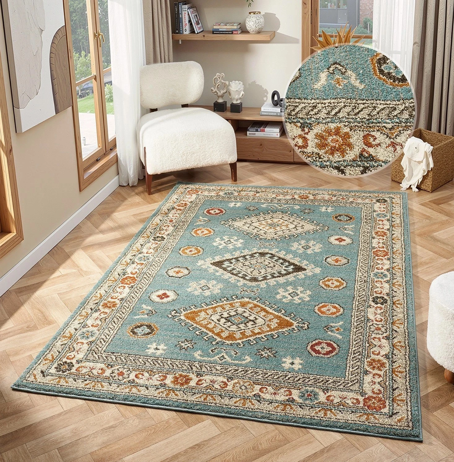 Large Living Room Rug Traditional Blue Bohemian Style Variety Sizes 20mm Thick
Opens in a new window