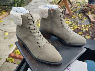 Lucky Brand Jacenia Fossilized Oiled Suede Beige Ankle Bootie Zip Lace Up 9
