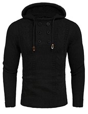 Mens Knit Pullover Hoodies Casual Long Sleeve Turtleneck Large Pure Black