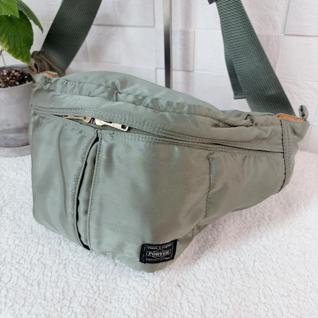 PORTER Yoshida TANKER Waist Bag L Old Model Sage Green Nylon Body Bag Japan
