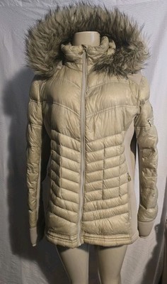 MICHAEL KORS Womens Quilted Down  Faux Fur Hooded Puffer Jacket XL Stretch Sides