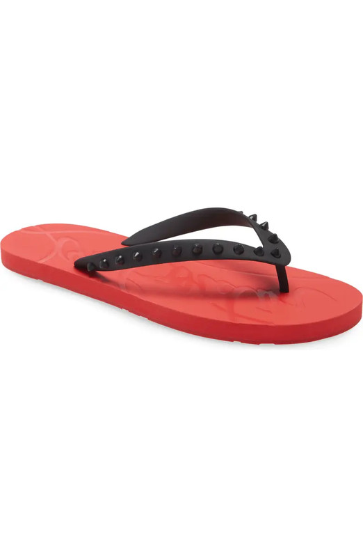AUTH NEW MEN CHRISTIAN LOUBOUTIN LOUBI SPIKE RED FLIP FLOP SANDALS EU 46/US 13