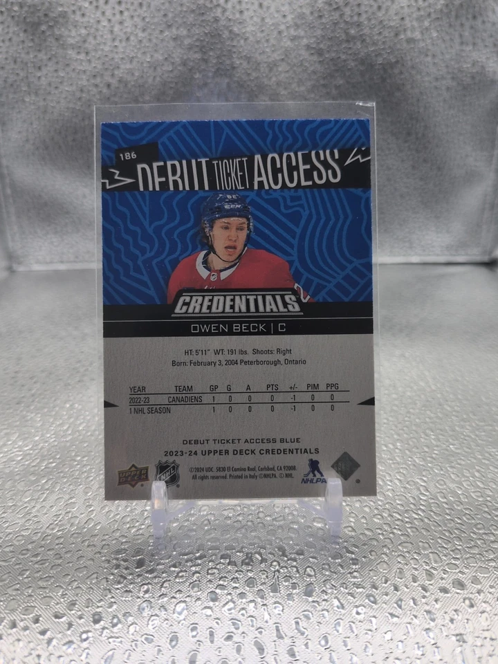 2023-24 Upper Deck Credentials Blue #186 Owen Beck 143/149 - Image 2 of 2