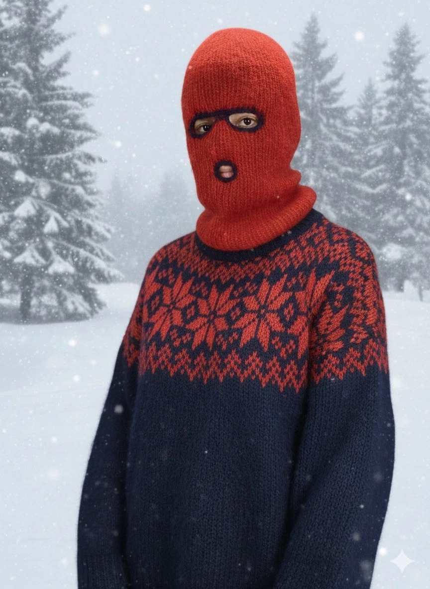 Balaclava Ski Mask Red/Navy 3 Hole Winter Hat Mohair/Alpaca Blend