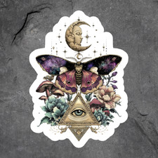 Moth Sticker Vinyl Decal Celestial Moon Eye Floral Occult Witchy Art