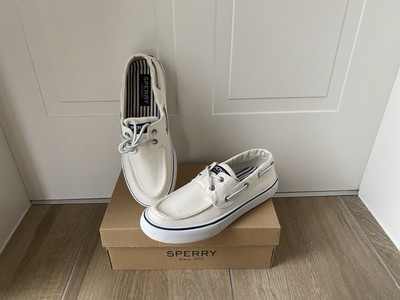 NEUE SPERRY BAHAMA BOOTSSCHUHE 41 CANVAS SLIPPER OFF WHITE 2-EYE
