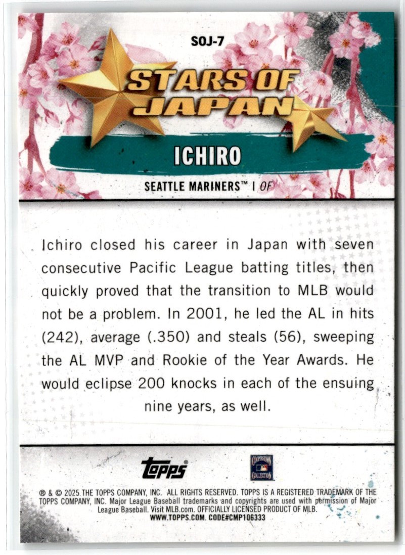 Ichiro 2025 Topps TOKYOSERIES サインカード（希少） 世界50枚限定 TOPPS 2025 Tokyo Series1 イチロー 直筆サイン