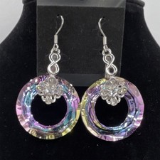 Multicolor Floral Infinity Round Crystal Dangle/Drop Earrings