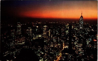 NYC Midtown Manhattan Twinkling Lights Empire State Building Photochrome