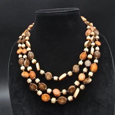 Vintage Japan Brown Beaded Layered Necklace Multi Strand