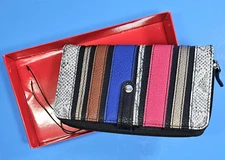 Relativity Multicolor Stripe Patch Tab Zip Around Wallet ~ New in Box!