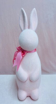 Huge Statue Martha Stewart Pink Easter Flocked bunny Pink Bow 24  Spring Decor
