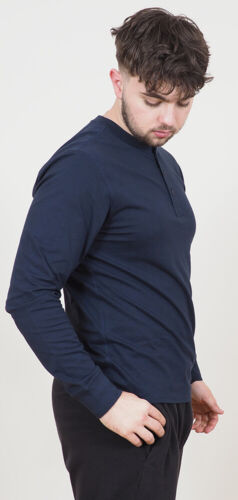 Mens Long Sleeve Cotton T-Shirt Regular Fit Crew Neck or Henley Top Lounge Work - Picture 45 of 72