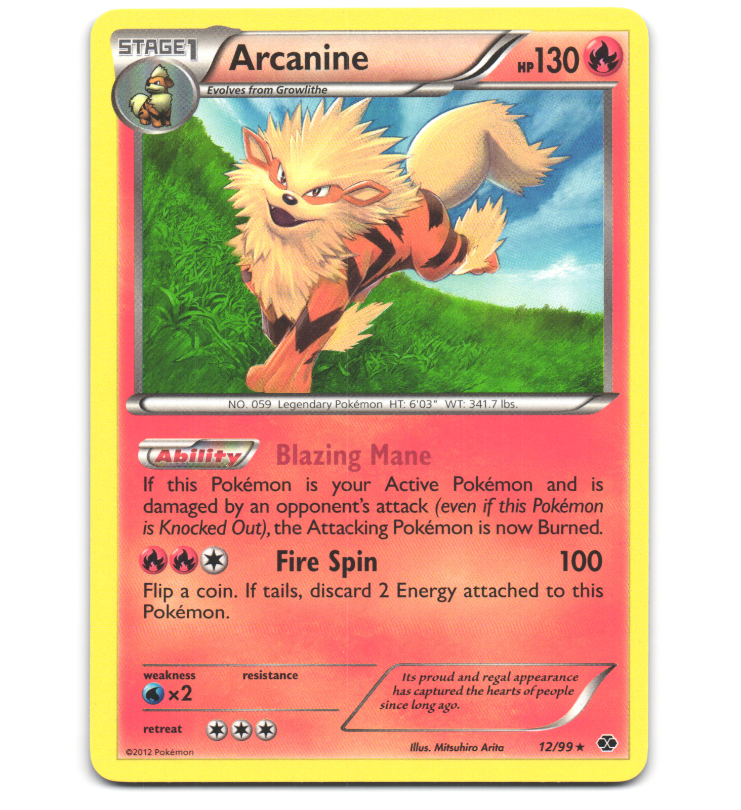Pokemon 2012 Light Play Arcanine Next Destinies Rare 12/99 Card
