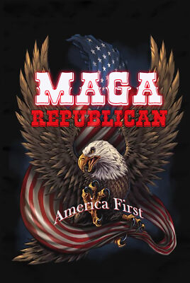 MAGA Republican America First, Trump Eagle, USA Flag Banner Metal Poster Sign