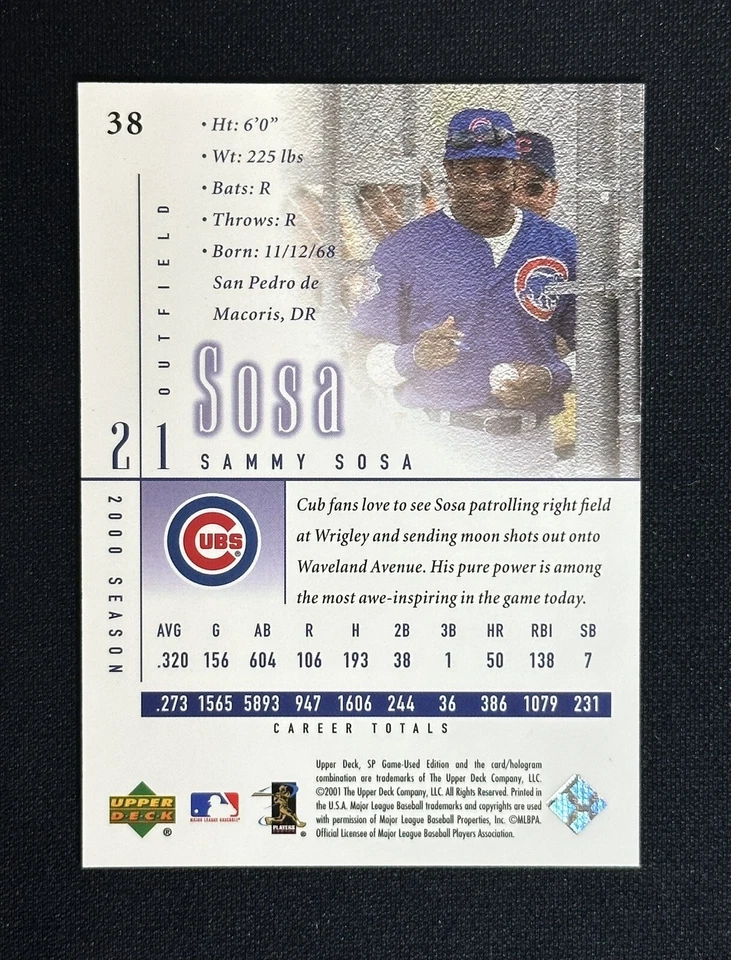 2001 Upper Deck SP Sammy Sosa #38 Baseball Card Chicago Cubs - Image 2 of 2