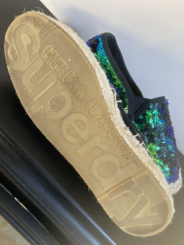 Superdry Mujer Talla 4 Lentejuelas Alpargatas Zapatos Mocasines Verde Azul Crucero - Imagen 6 de 10