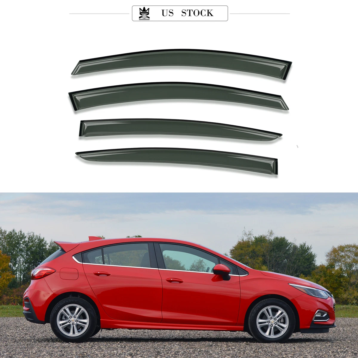 Window Visor Deflector Rain Guard fit 16 19 Chevy Cruze Excludes