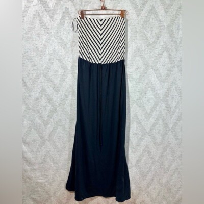 Forever 21 striped navy strapless tube maxi dress size L | eBay