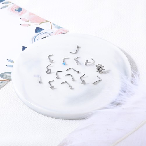 23Pcs/Set 20G Nose Ring Hoop Stainless Steel CZ Opal Nostril Piercing Jewelry - Picture 16 of 53