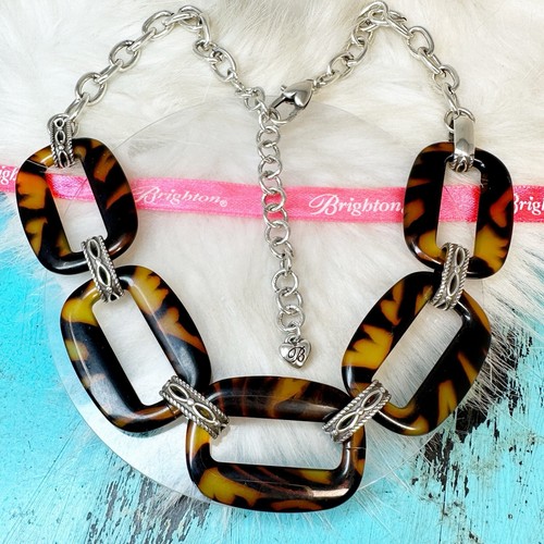 Brighton Desert Sky Tortoise Resin Silver Plate Large Link Collar Necklace