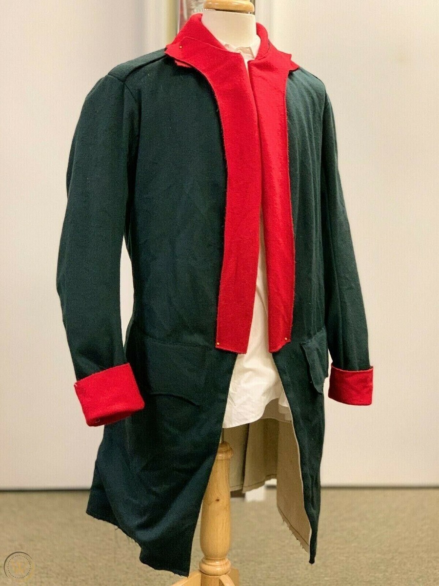 New 1777th Regiment American Green/Red Wool Revolutionary War Jacket