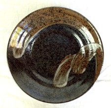 Schale Obstteller Kunst-Keramik Schwarz gesprenkelte Glasur Splash Handmalerei