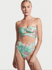 Victorias Secret Cut Out Wrap Bandaeu Bikini Set Mint Floral Size M