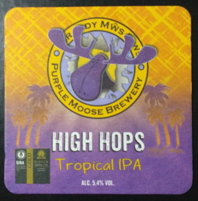 Bierdeckel. Hoher Hopfen Tropisch IPA, Lila Elch Brauerei. Sammlerstück Breweriana