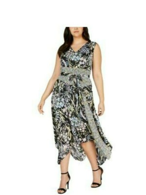 sachin and babi light blue dress Plus Off Shoulder Long Sleeves Floral Chiffon Dress White / 3XL