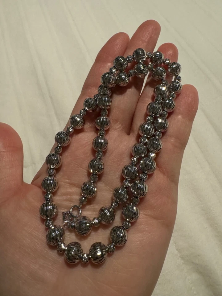 Collar de plata 925 con cuentas de oro blanco de 18k relleno 17 pulgadas  Foto 4 de 4