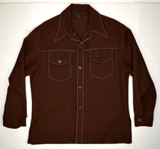 Vintage JCPenney Shirt Jacket Size L/XL 70s Brown White Stitch Polyester Grunge
