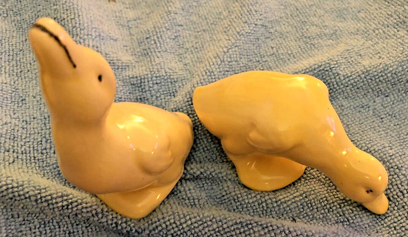 Pair Of Vintage Pottery Sweet Yellow Ducks