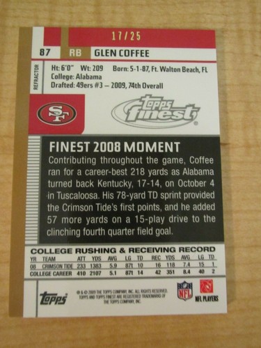 Camiseta deportiva de novato Topps 2009 autógrafo refractor dorado café Glen SN #17/25 - Imagen 2 de 3
