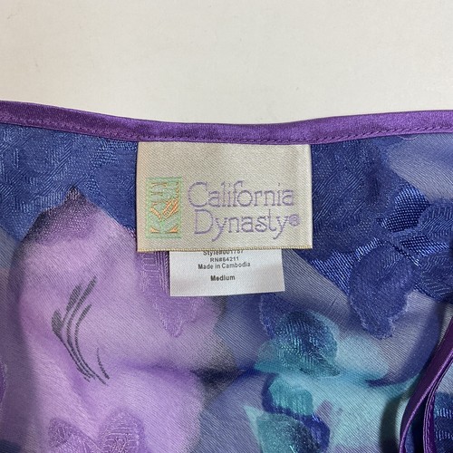 Vintage California Dynasty Medium Blue Floral Sheer Bias Slip Dress Nightgown - Picture 7 of 7
